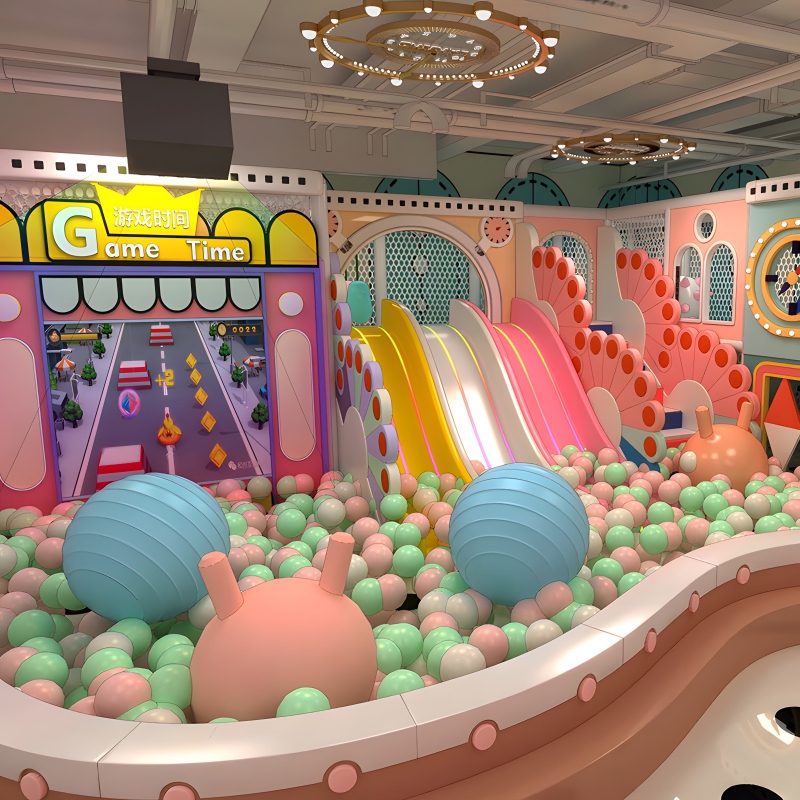 Newly designed colorful kids indoor playground equipment with sliding ball pool and ocean ball