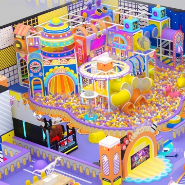 It has a variety of interactive factory-themed equipment in the indoor playground.