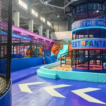 Professional Custom Playground Factory, Indoor Family Entertainment Facilities with Plum Blossom Piles & 360‑Degree Bicycle