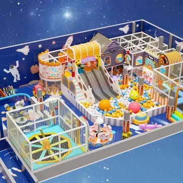 Space Themed Commercial Children's Indoor Playground Customized Space Theme Kids Soft Play Area With Rainbow Net and Climbing Wall for Sale